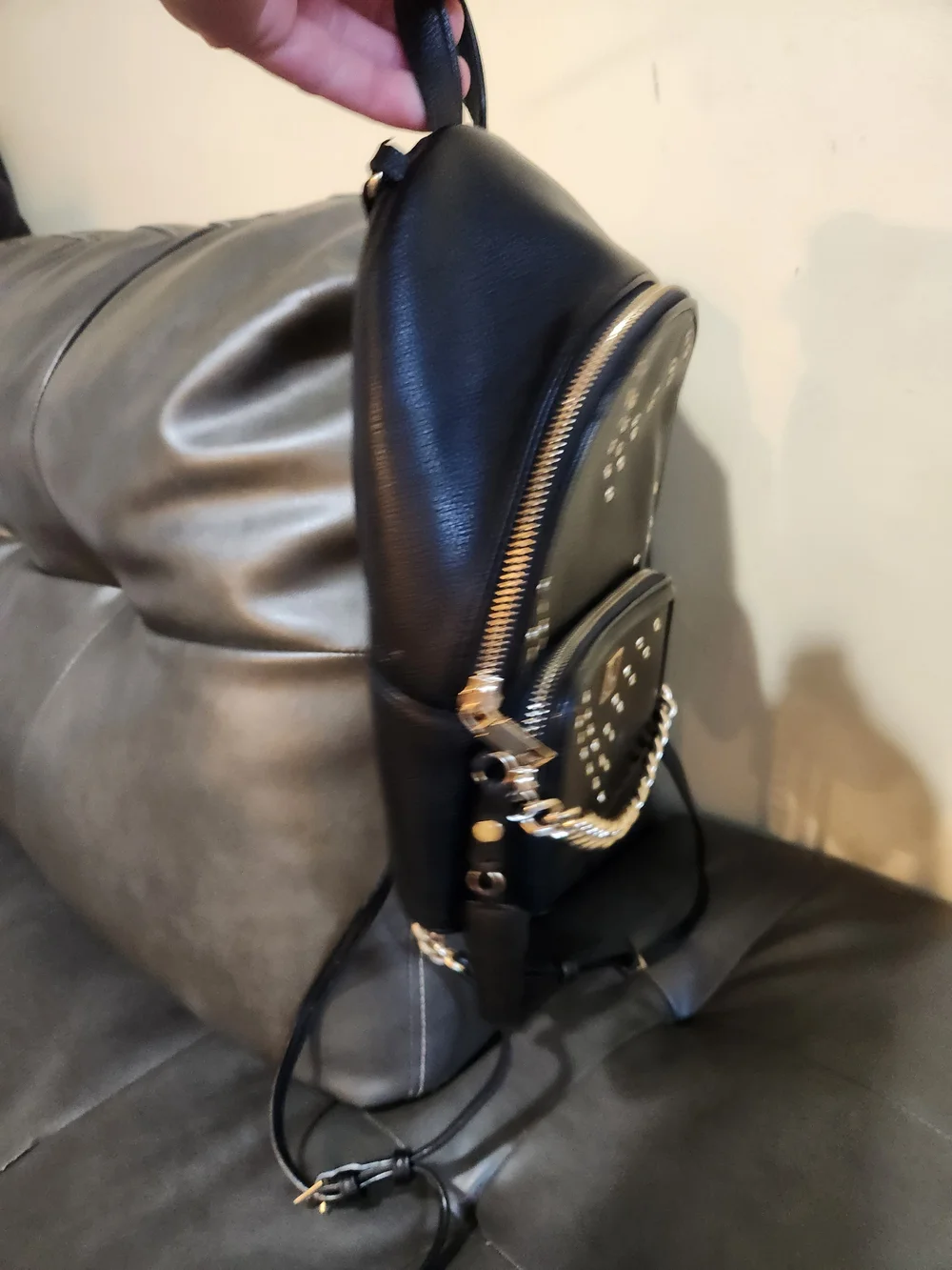 Victoria's Secret Black Mini Backpack with Gold Studs & Chain